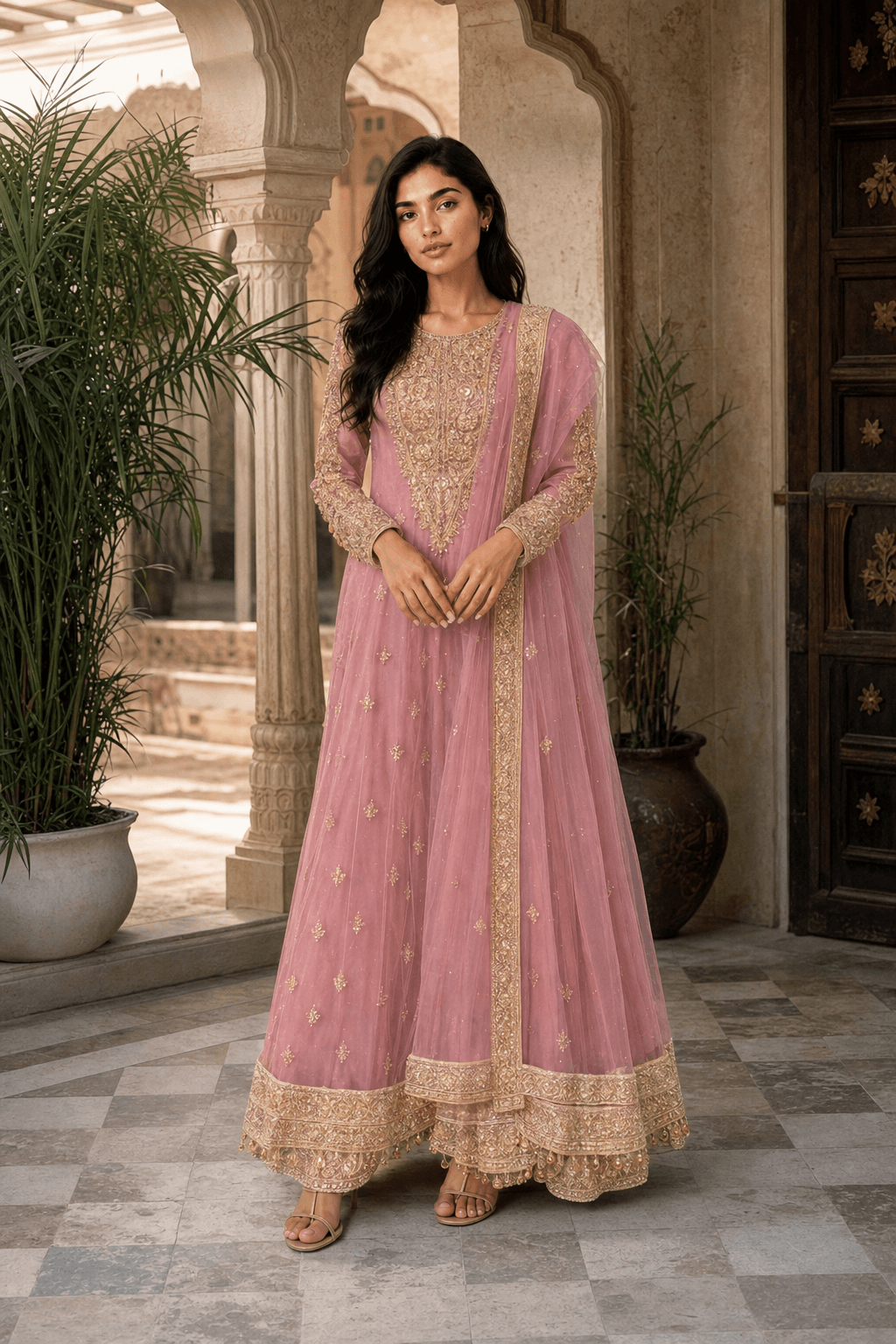 Pink long lehenga