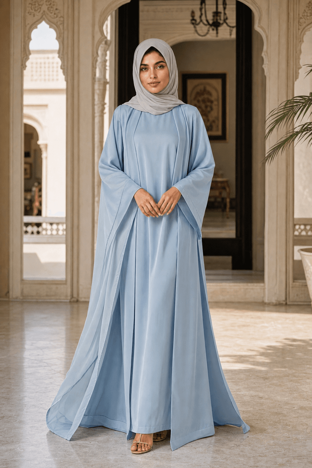 Silk Veiled Baby Blue Abaya