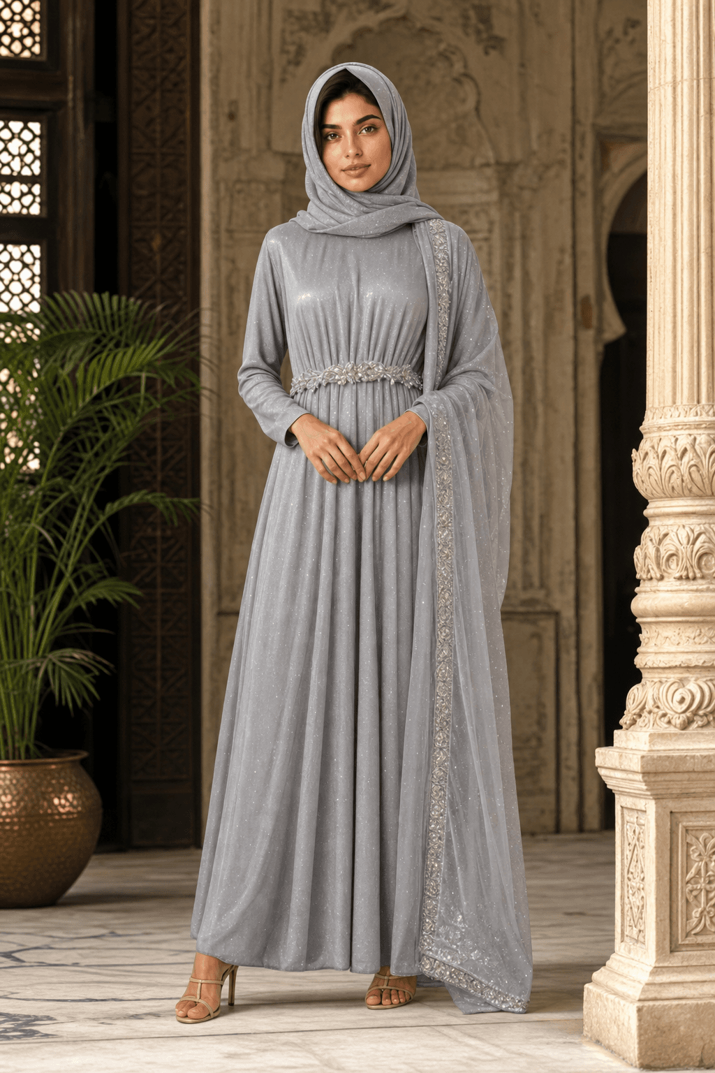 Moonlight silver Grey long maxi formal .