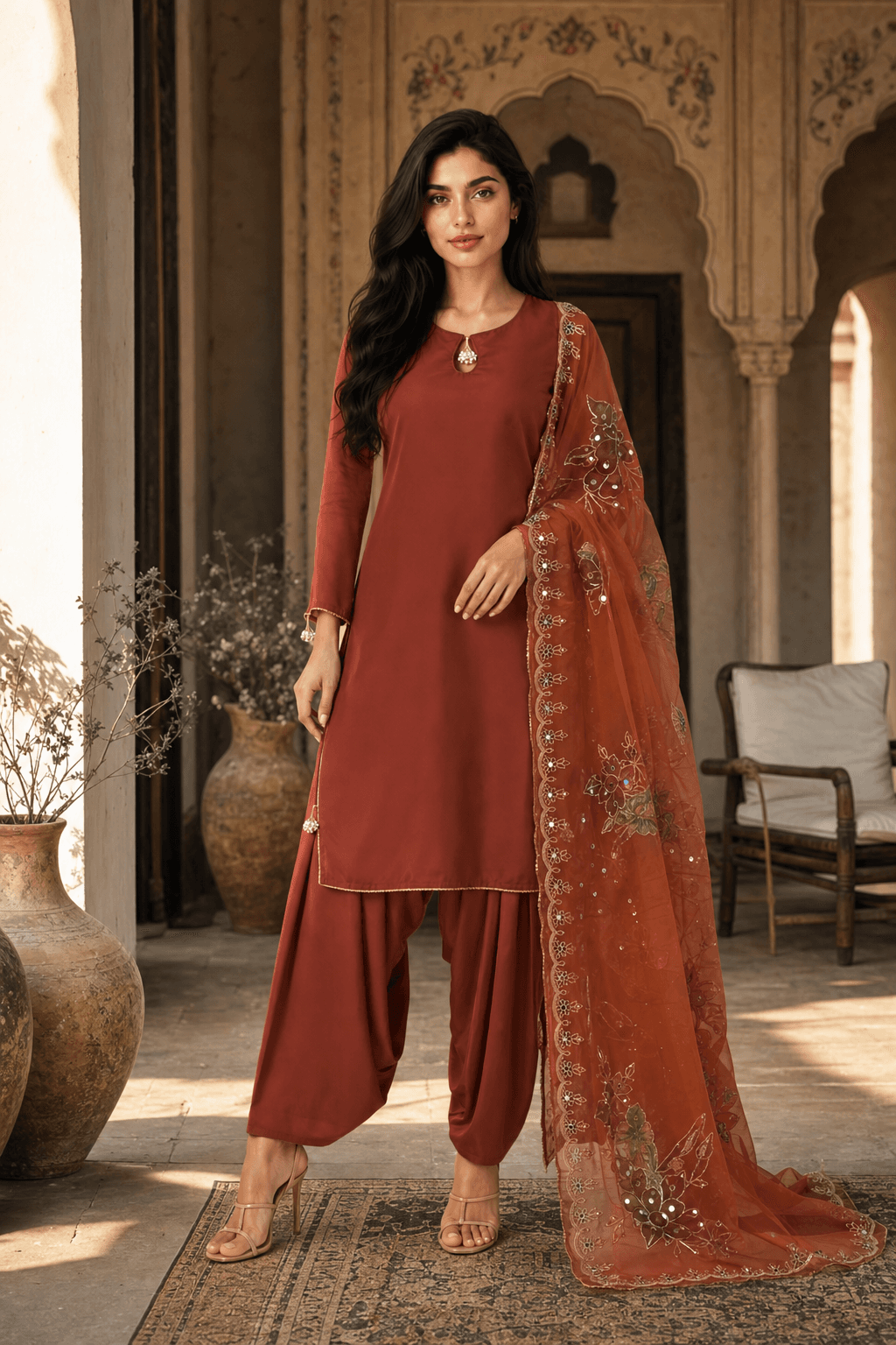 Shalwar kurta hand painted dupatta