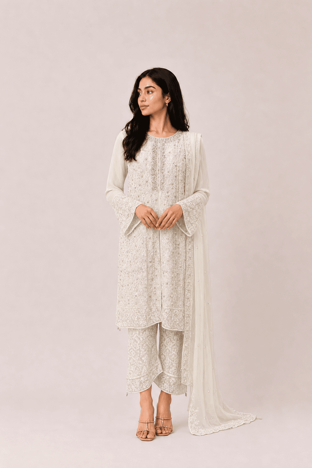 White purl dress with train