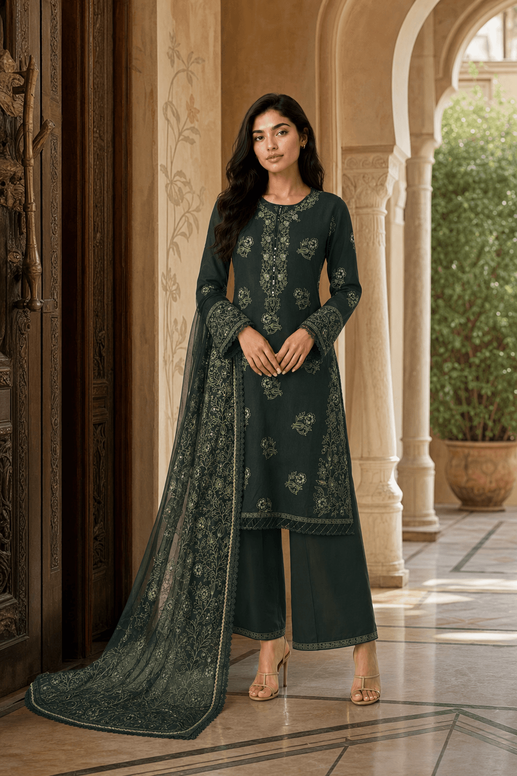 Green Embroidered Ethnic