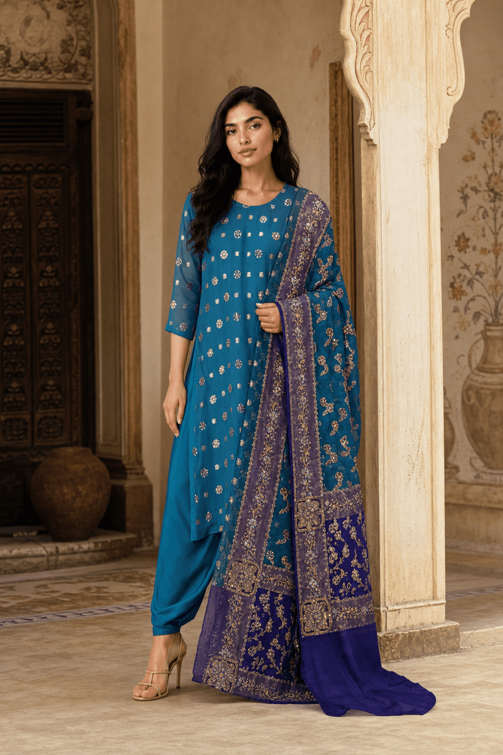 Banarsi shawl dupatta dress