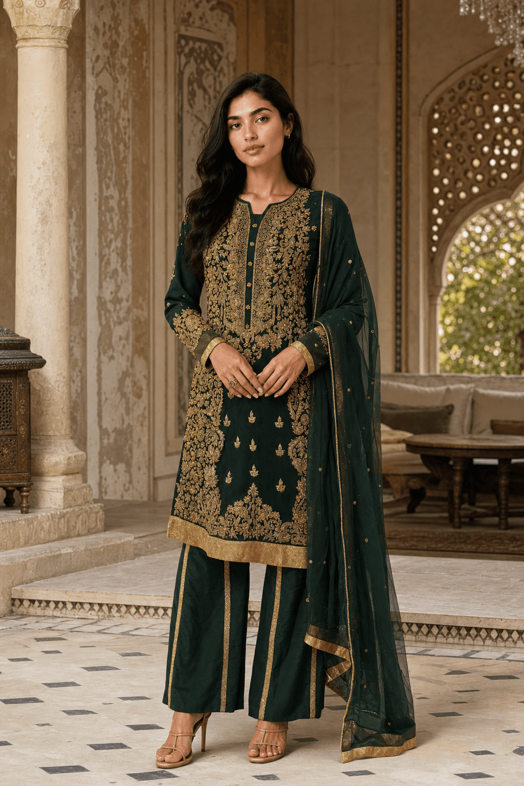 Green Zardozi Suit
