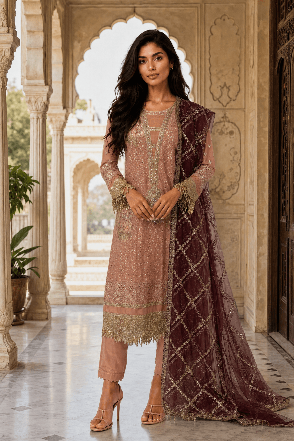 Mauve Pink with Plum duputta