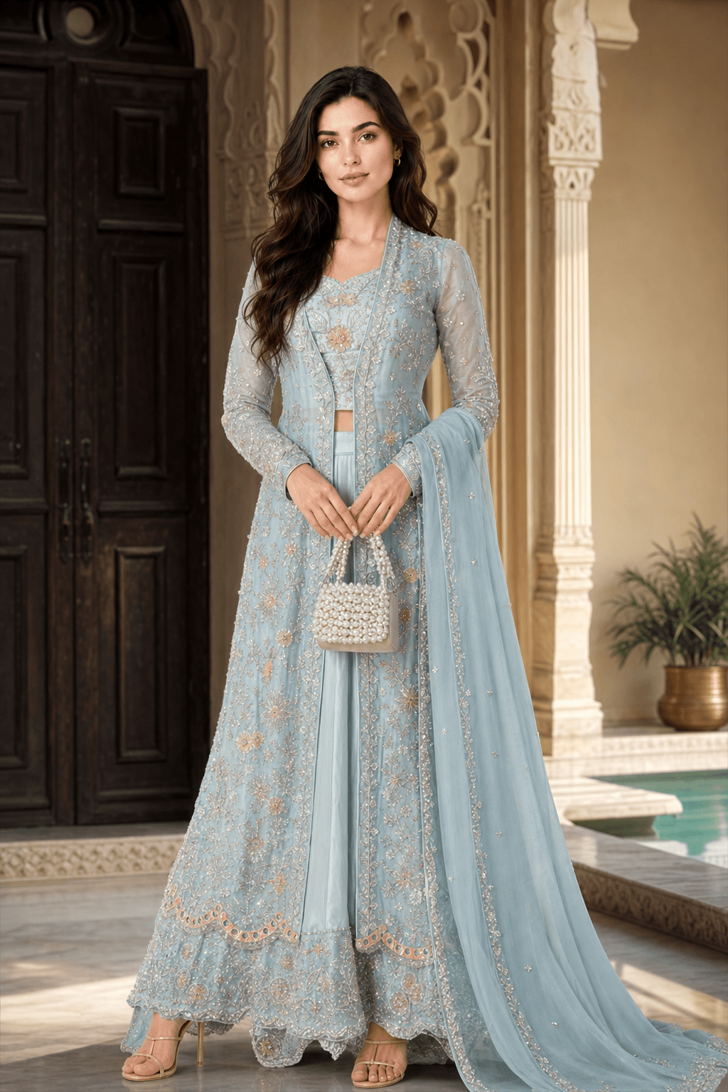 Baby blue lehenga set