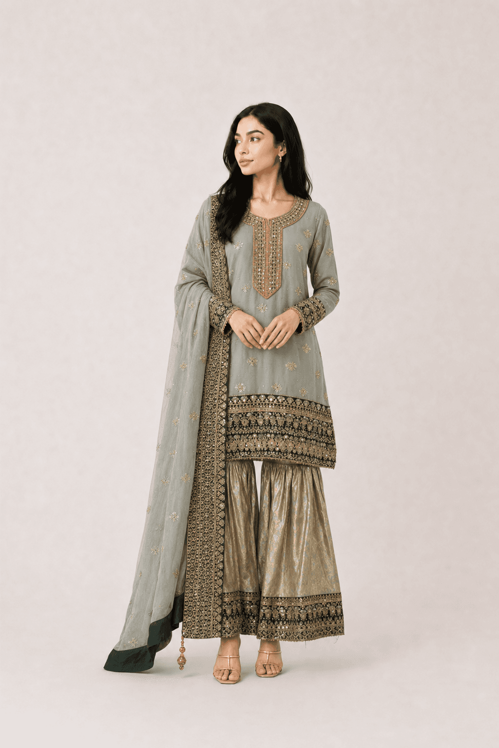 Moss green flared gharara
