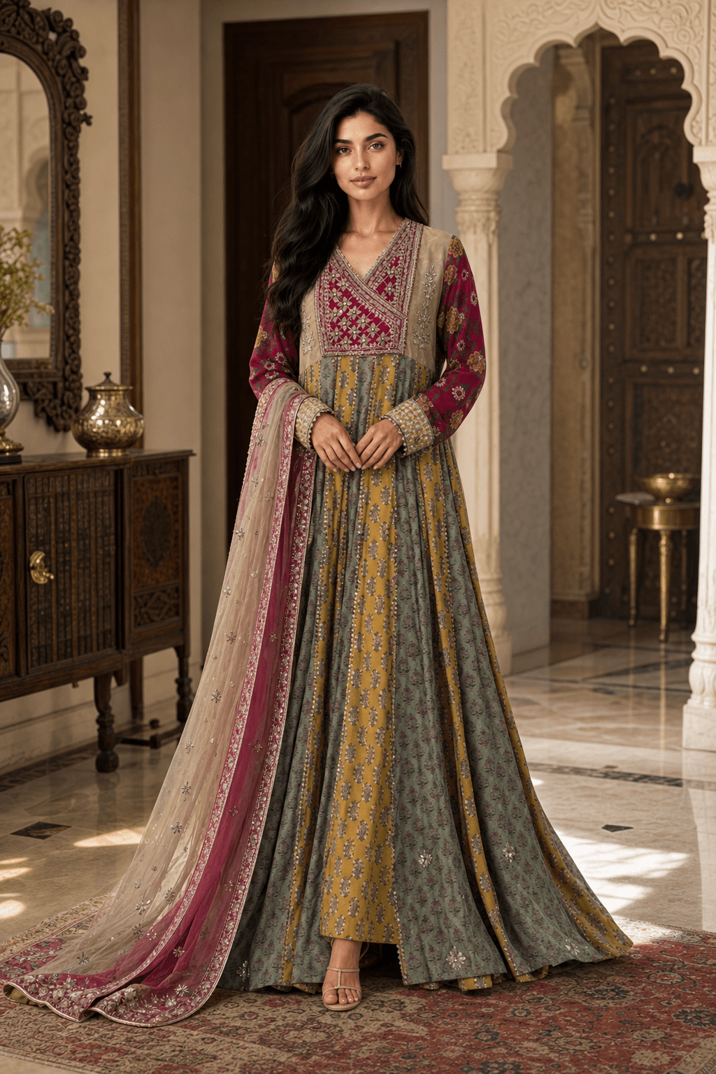 Embroidered Ethnc Angrakha Style Anarkali