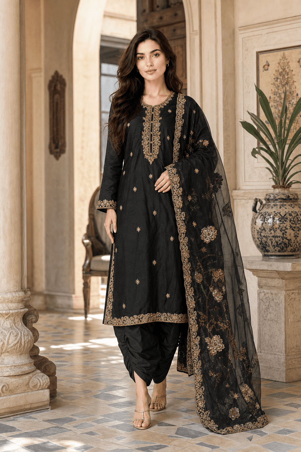 Organza paint dupatta and silk suit
