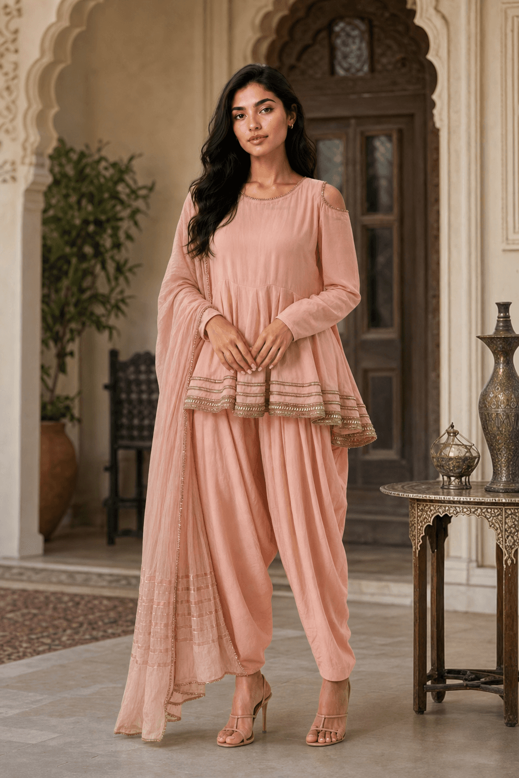 3 Piece Peplum With Tulip Shalwar