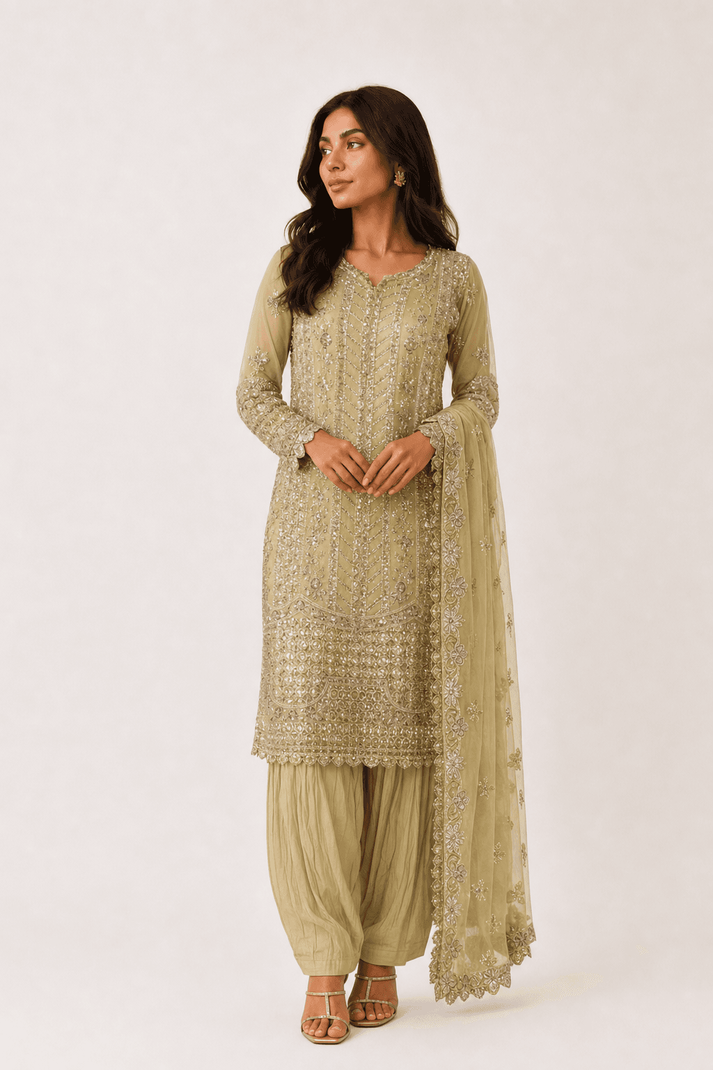 Olive Luxe Embroidered Suit