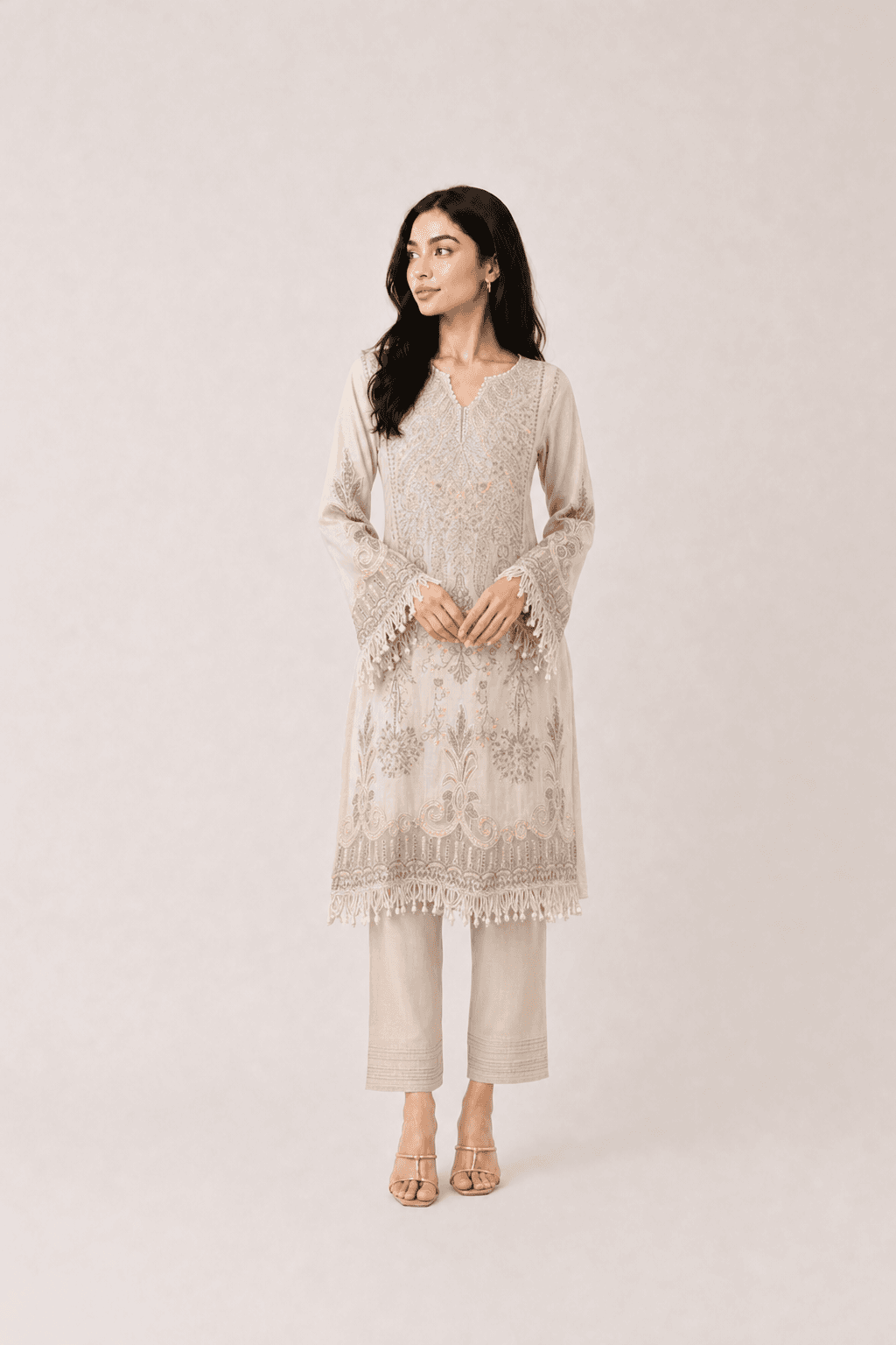 Cream embroidery kurta