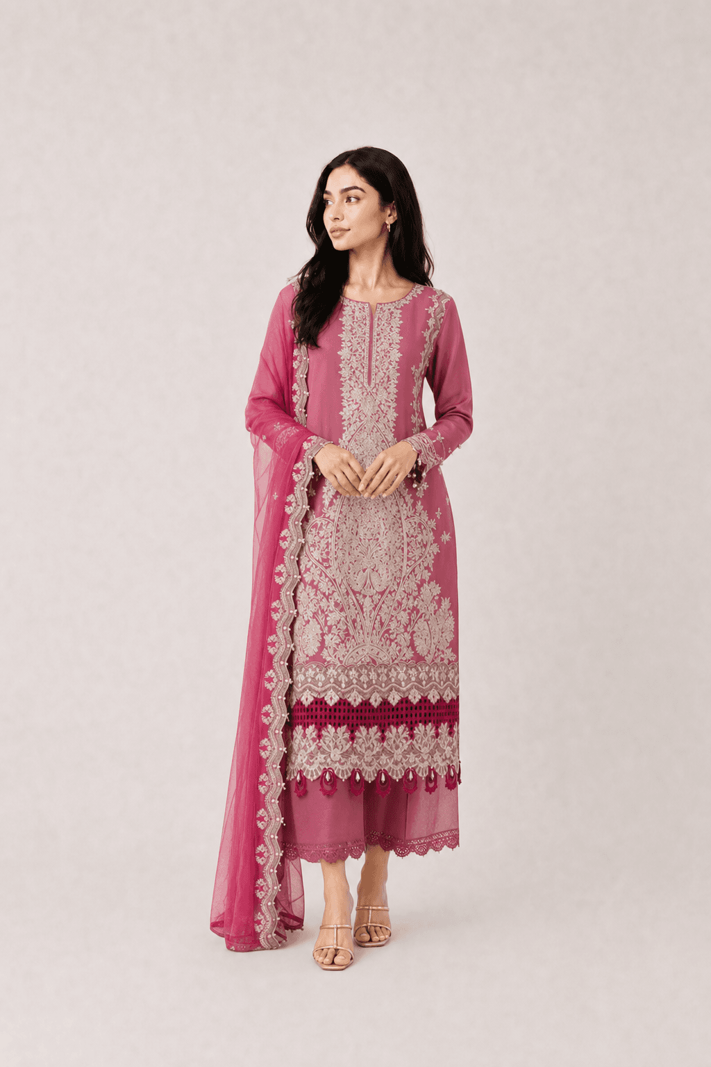 Pink embroidered kurta