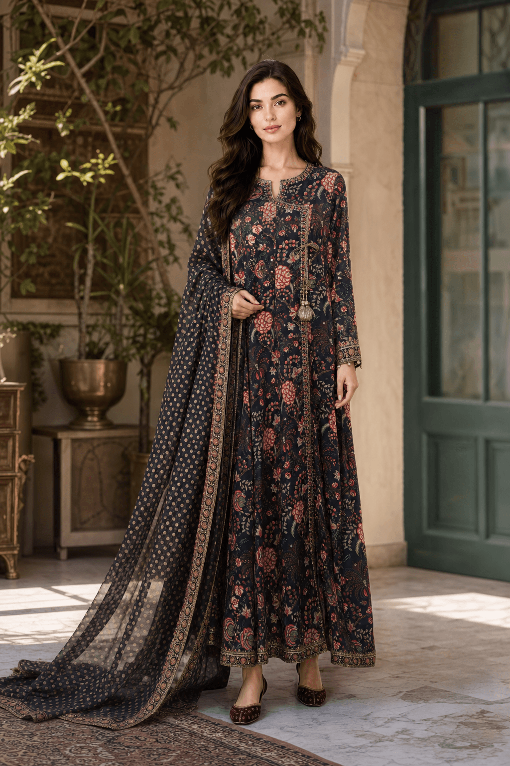 Maria B. Three Piece Embroidered Raw Silk Suit