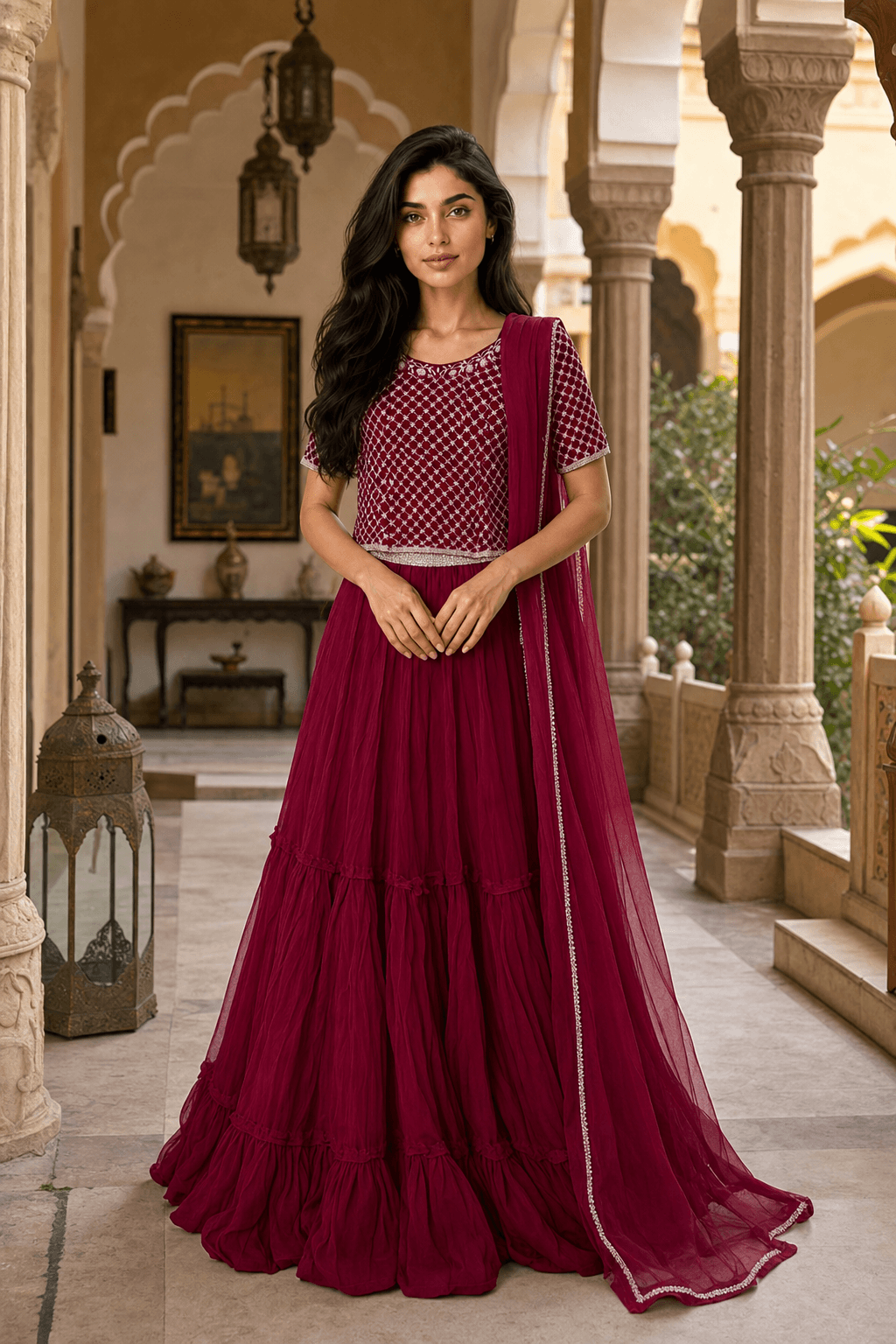 Wine Color Lengha