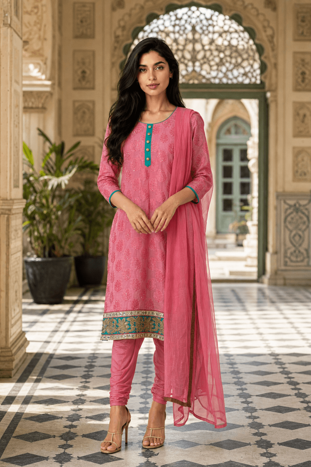Silk Soft Pink with Semi-stone work