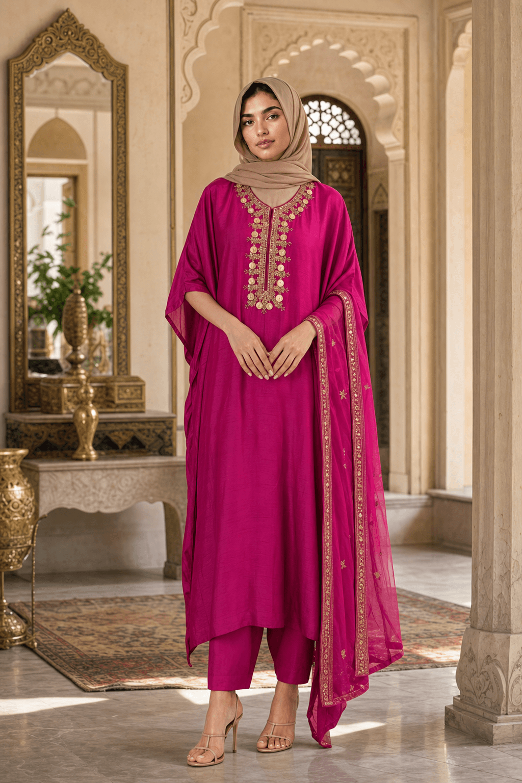 Pink pure silk kaftan