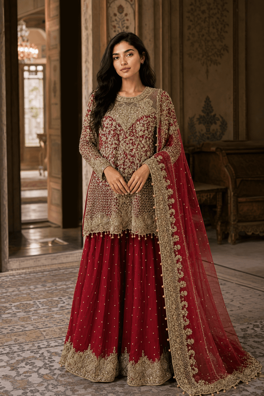 Very beautiful red and gold Pakistani/ Indian bridal lehnga