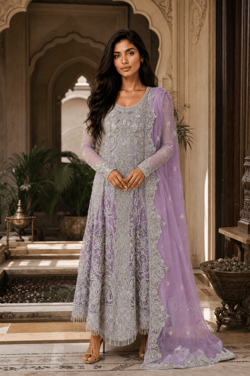 Very beautiful lavender Pakistani/ Indian bridal maxi