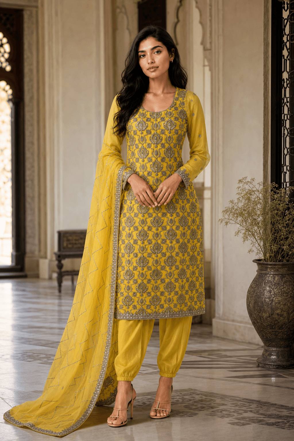 Yellow Embroidered Traditional Outfit – 3 Piece Set