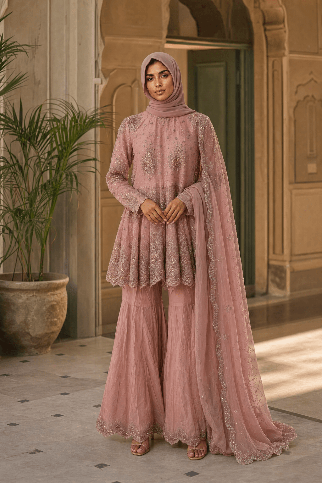 Pink gharara pants and kameez