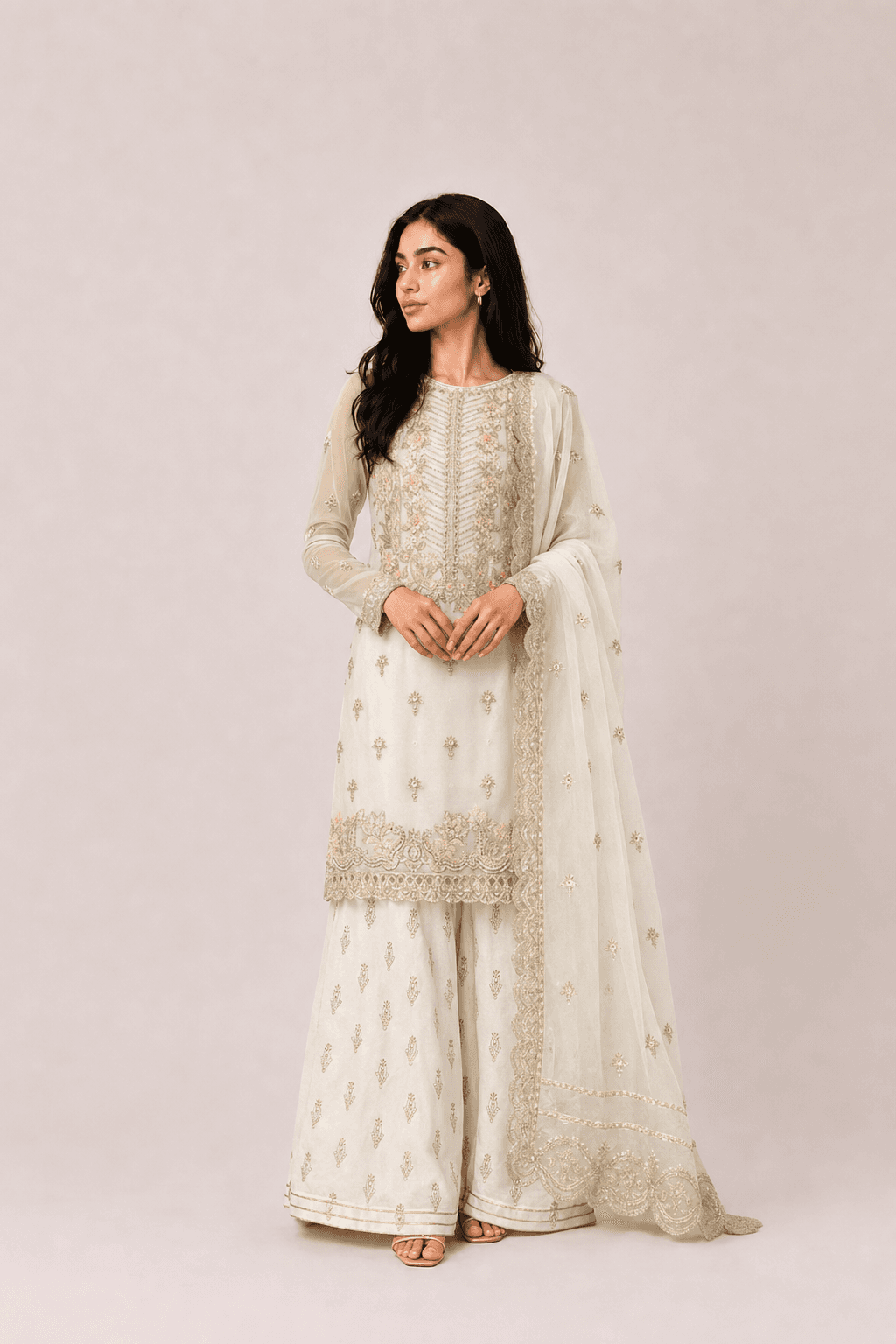 White Qalamkar - Medium
