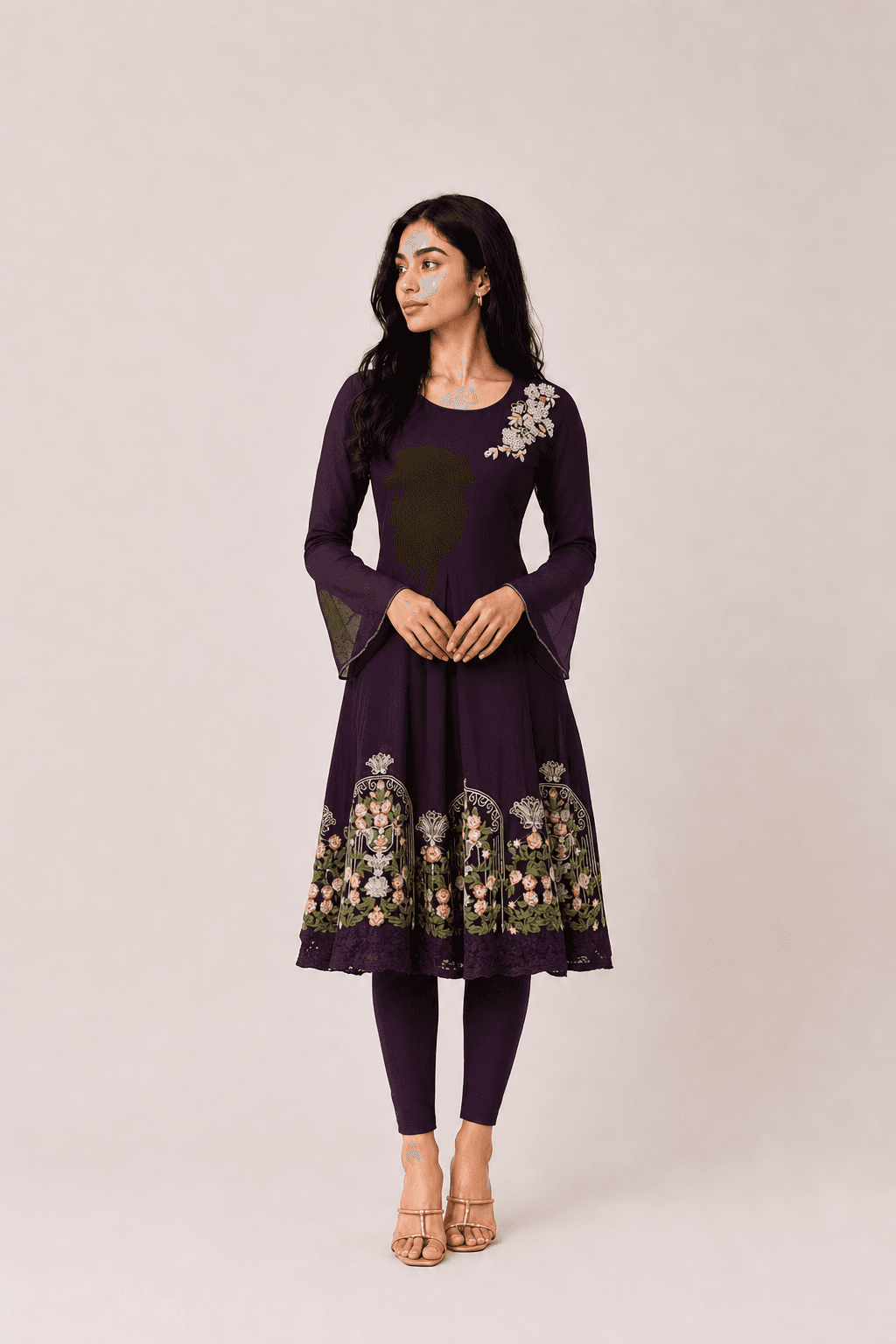 Pakistani Kameez (Shirt) with pearl work and embroidery Eid party wear purple