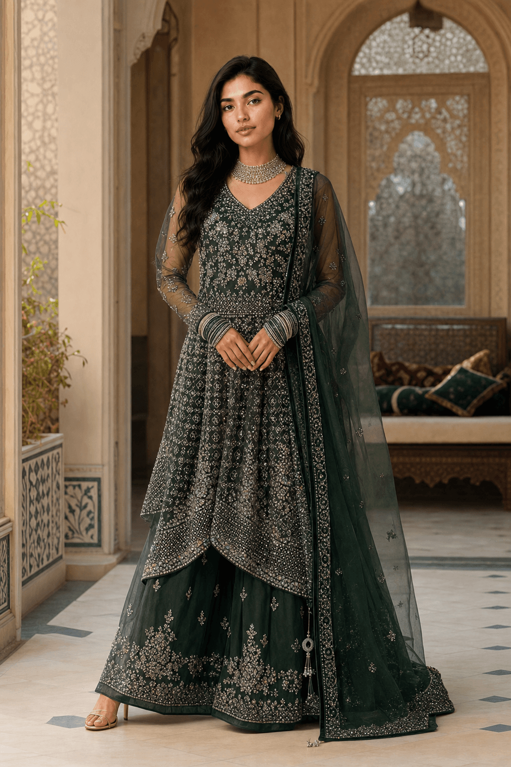 Green gharara gown