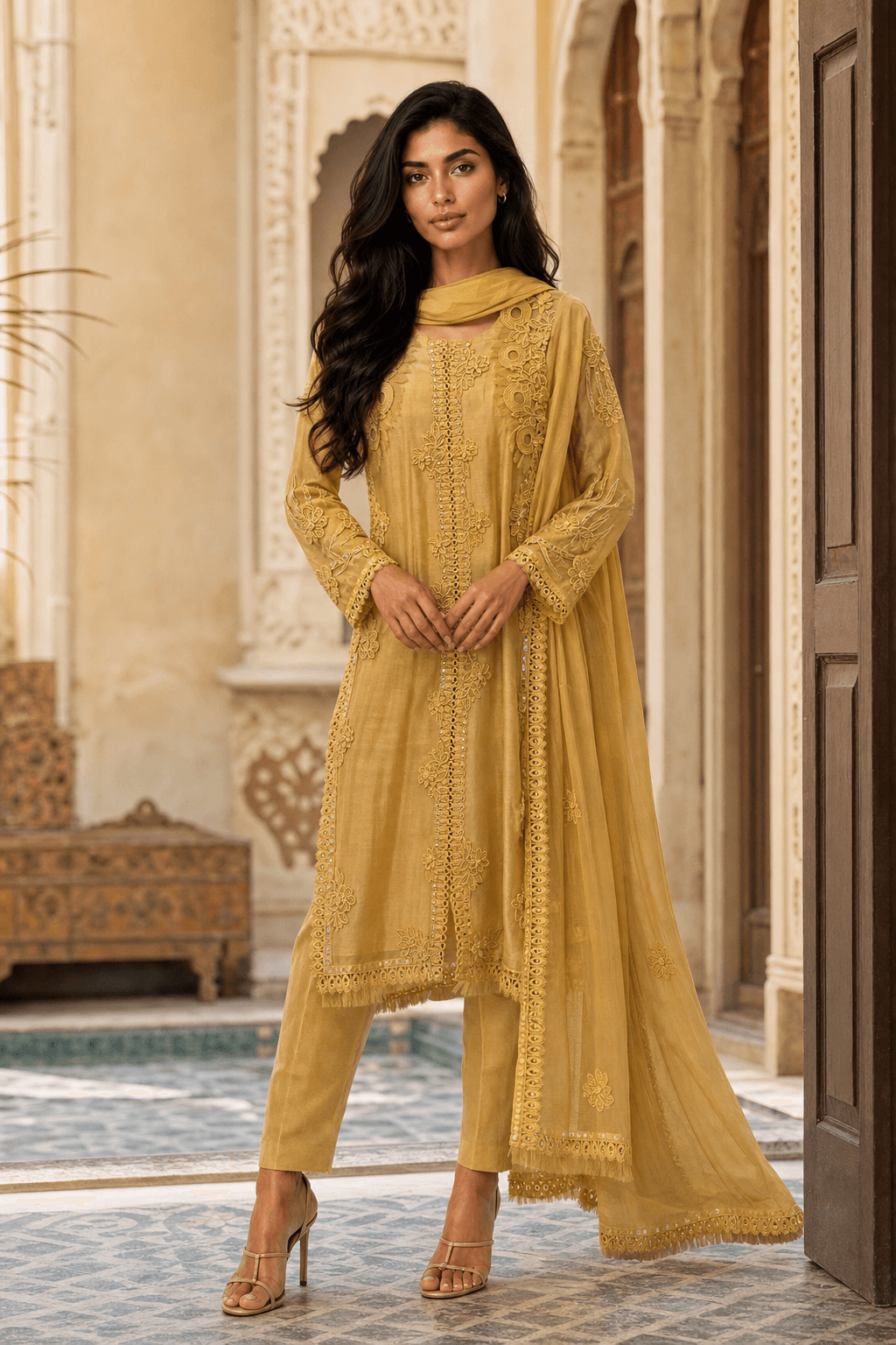 Nadia Farooqui mustard 3 piece