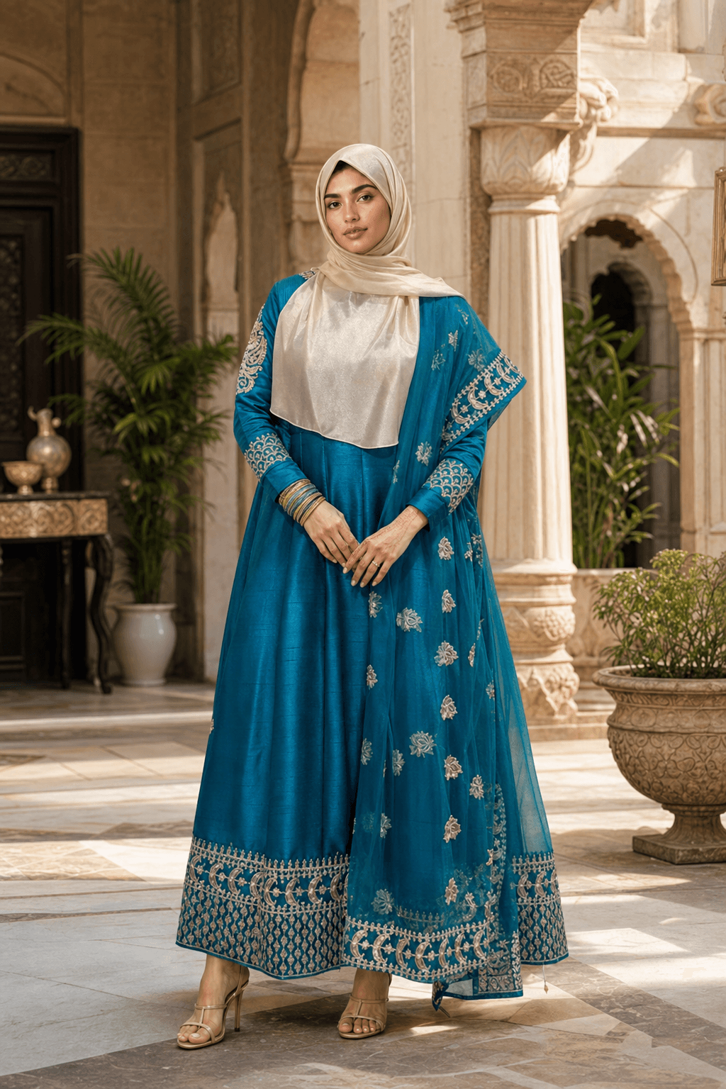 Gold and Turquoise Full Length Gown (3 piece)